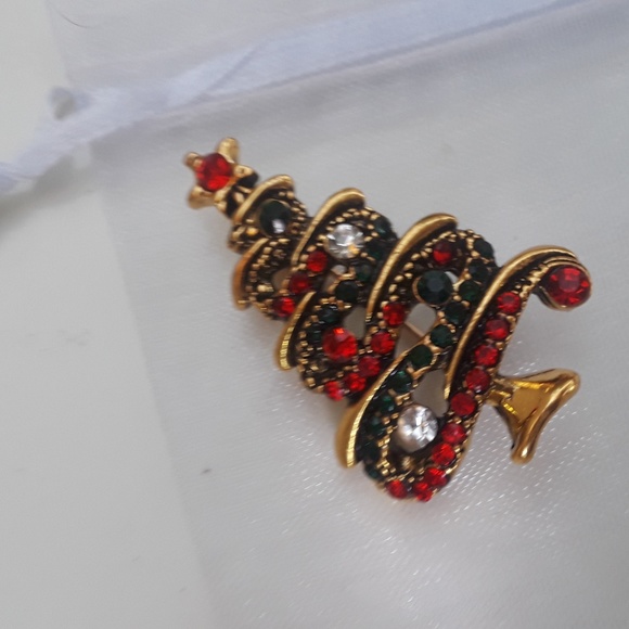 X-mas Tree Rhinestone, Gold, Pin - Picture 4 of 4